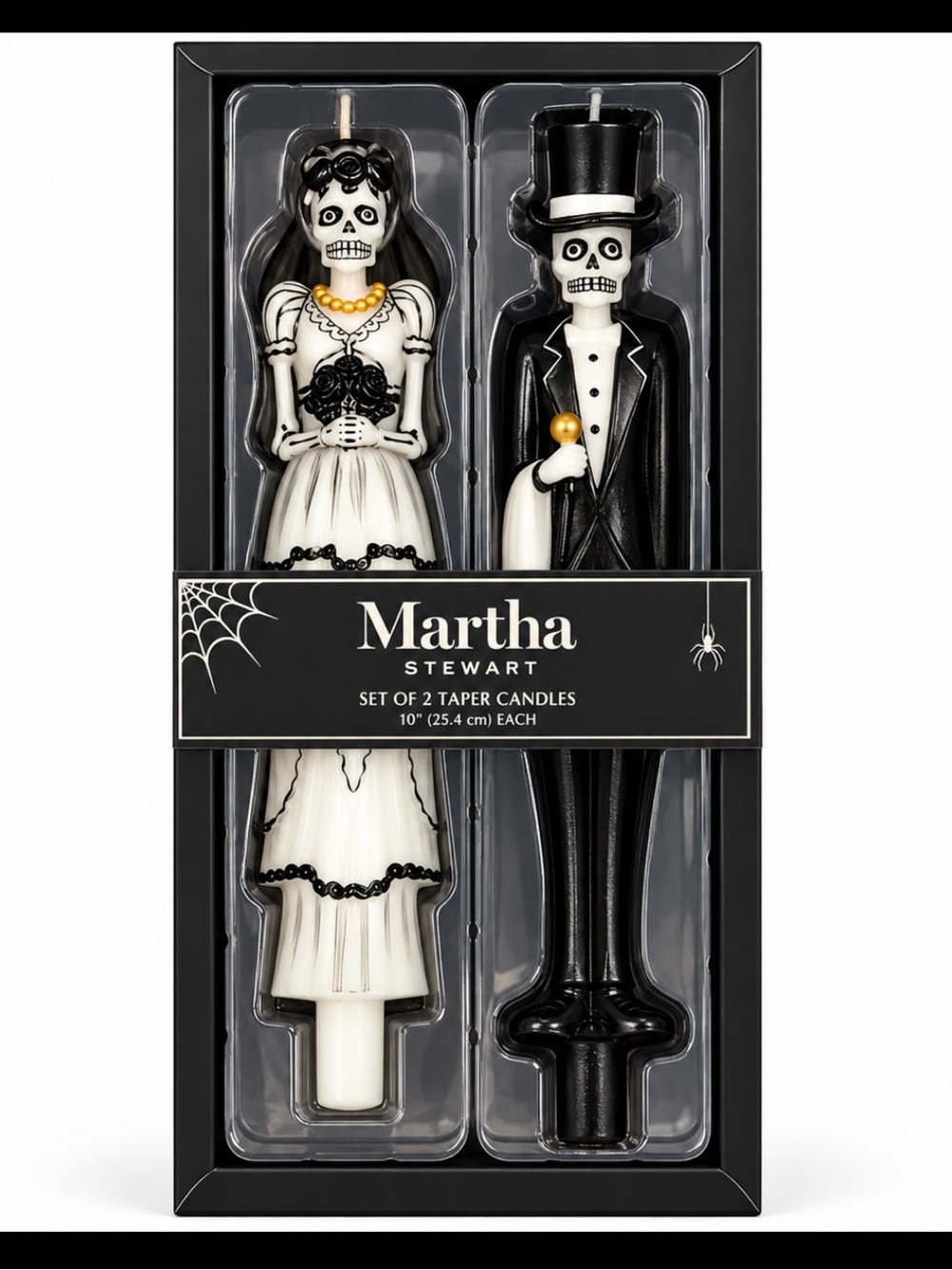 Martha Stewart Black and White Skeleton Bride & Groom Taper Candles